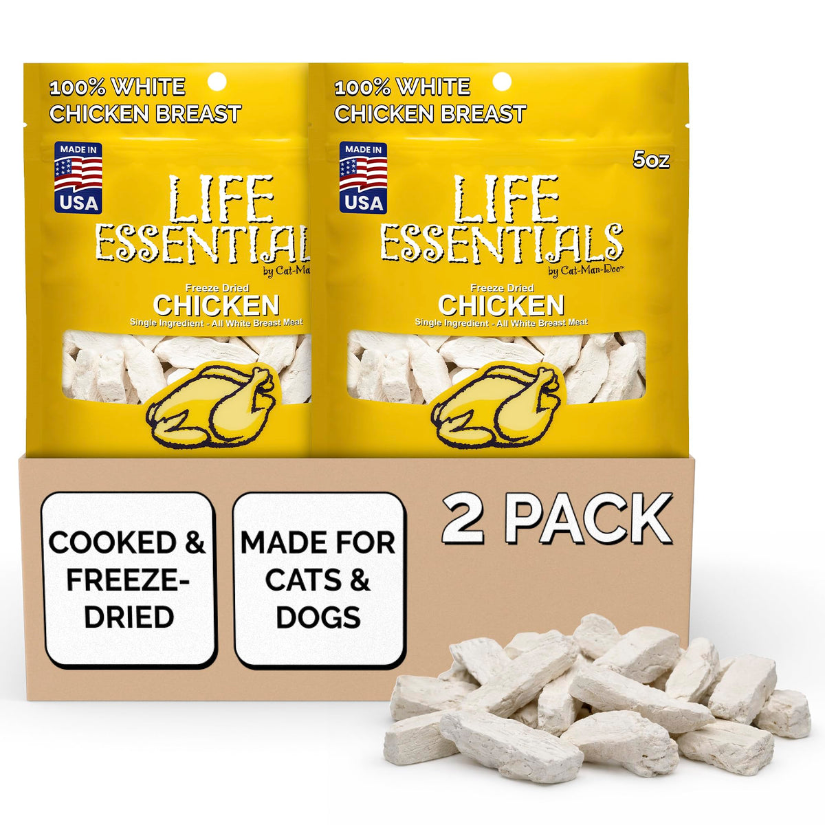 Life Essentials Cat-Man-Doo bouchées lyophilisées au poulet pour entraînement.