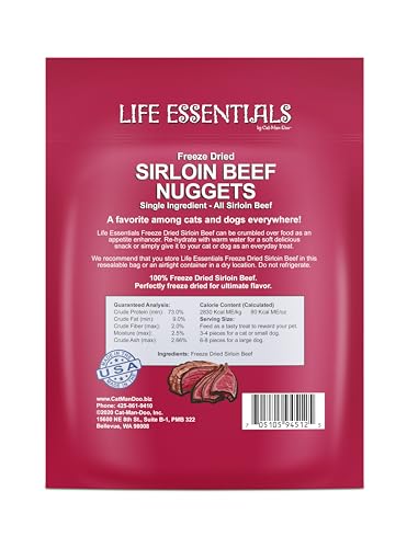 Life Essentials par Cat-Man-Doo - Tranches de boeuf sirloin lyophilisés, parfaites pour récompenser lors de l'entraînement.