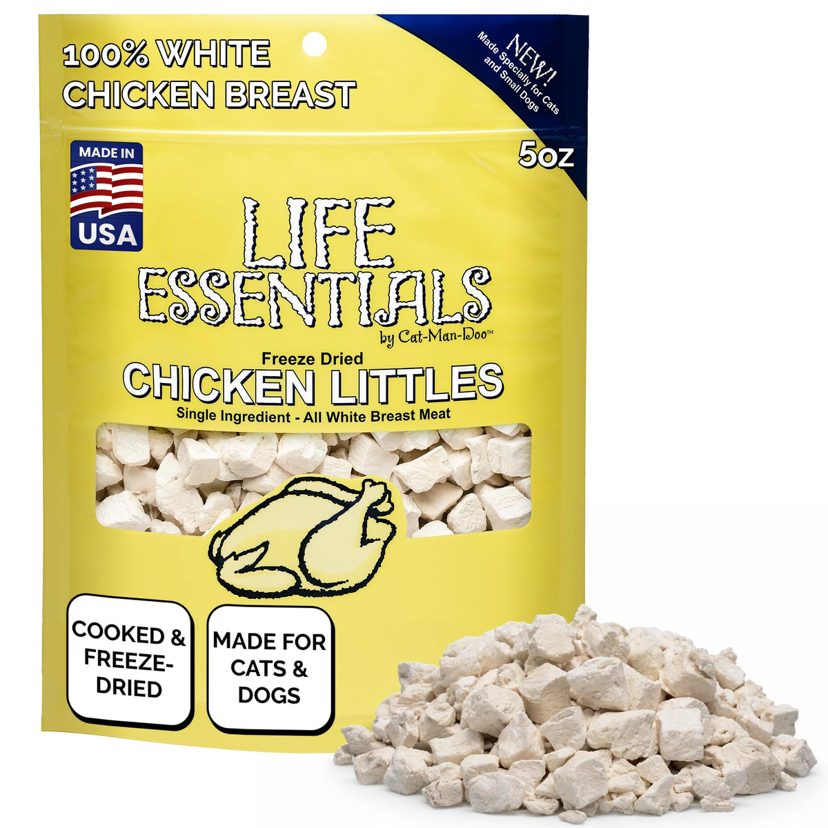 Life Essentials Chicken Littles, bouchées lyophilisées faciles à doser pour chats et petits chiens.