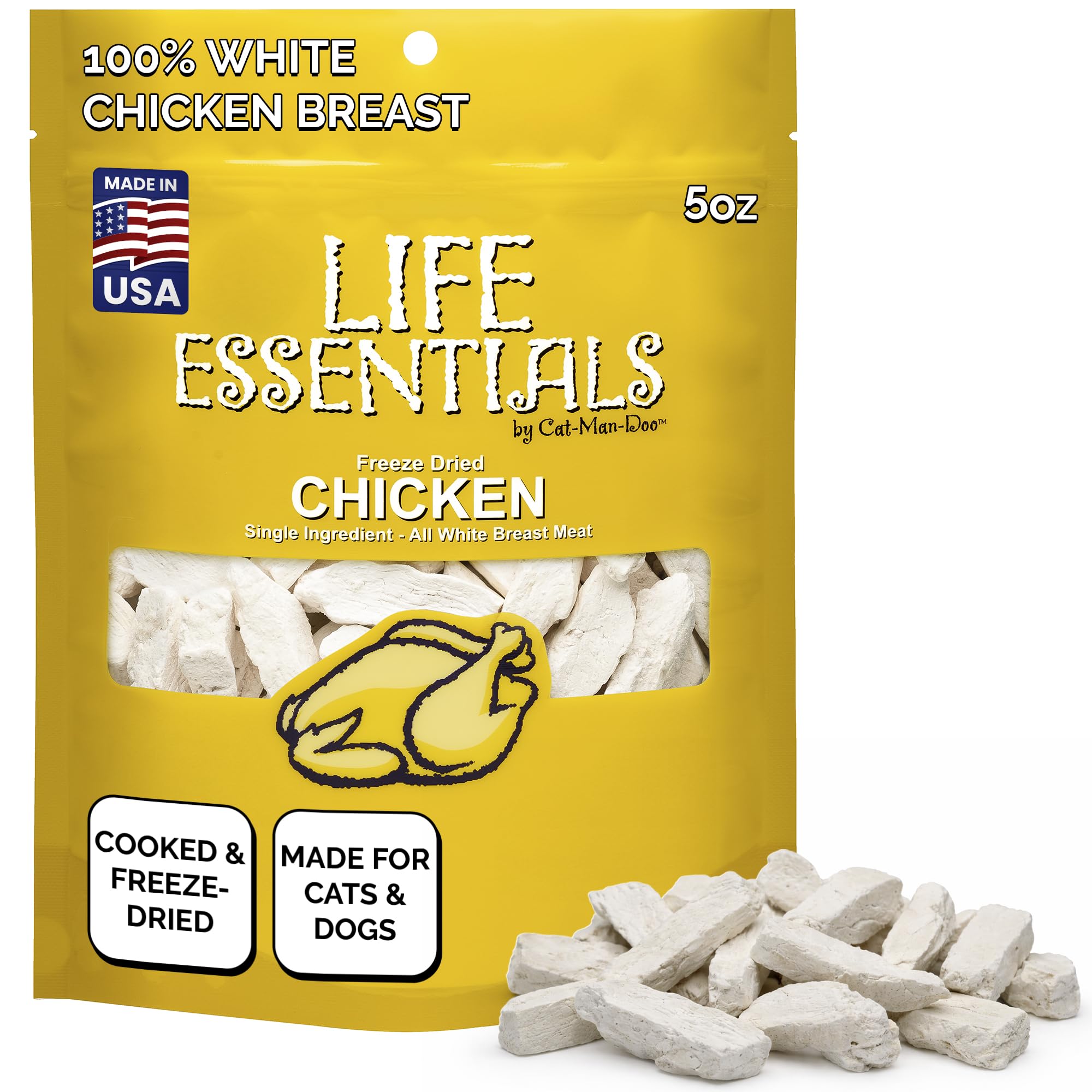 Life Essentials par Cat-Man-Doo – friandise lyophilisée au poulet pour chien, récompense protéinée et savoureuse.