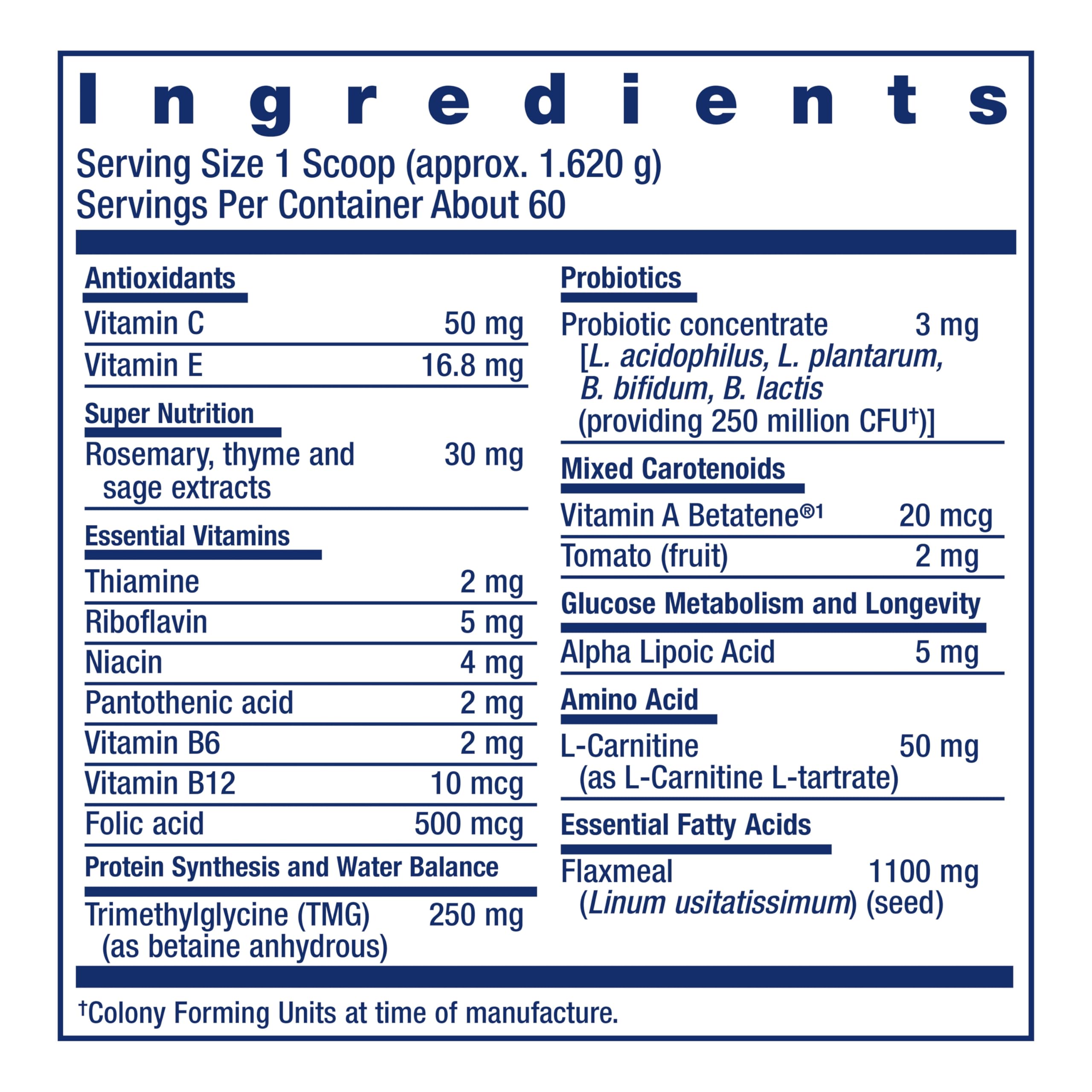 Life Extension Dog Mix: ingrédients clés, vitamines et probiotiques.