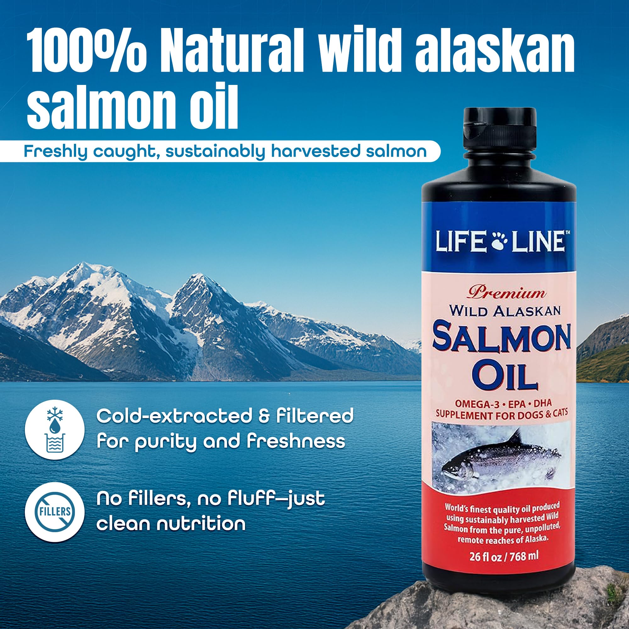 Life Line huile saumon Alaska, dosage précis grâce au distributeur.