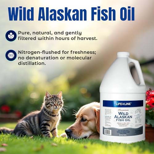 Life Line Pet Nutrition huile saumon Alaska : bouteille-application-quotidienne, facile à mélanger à l’alimentation