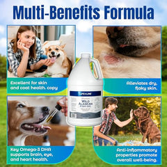 Life Line Pet Nutrition huile poisson Alaska, pelage éclatant et peau hydratée pour chiens et chats.