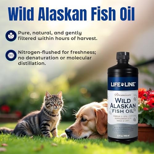 Life Line Pet Nutrition: Gouttes huile poisson Alaska faciles à verser sur la nourriture.