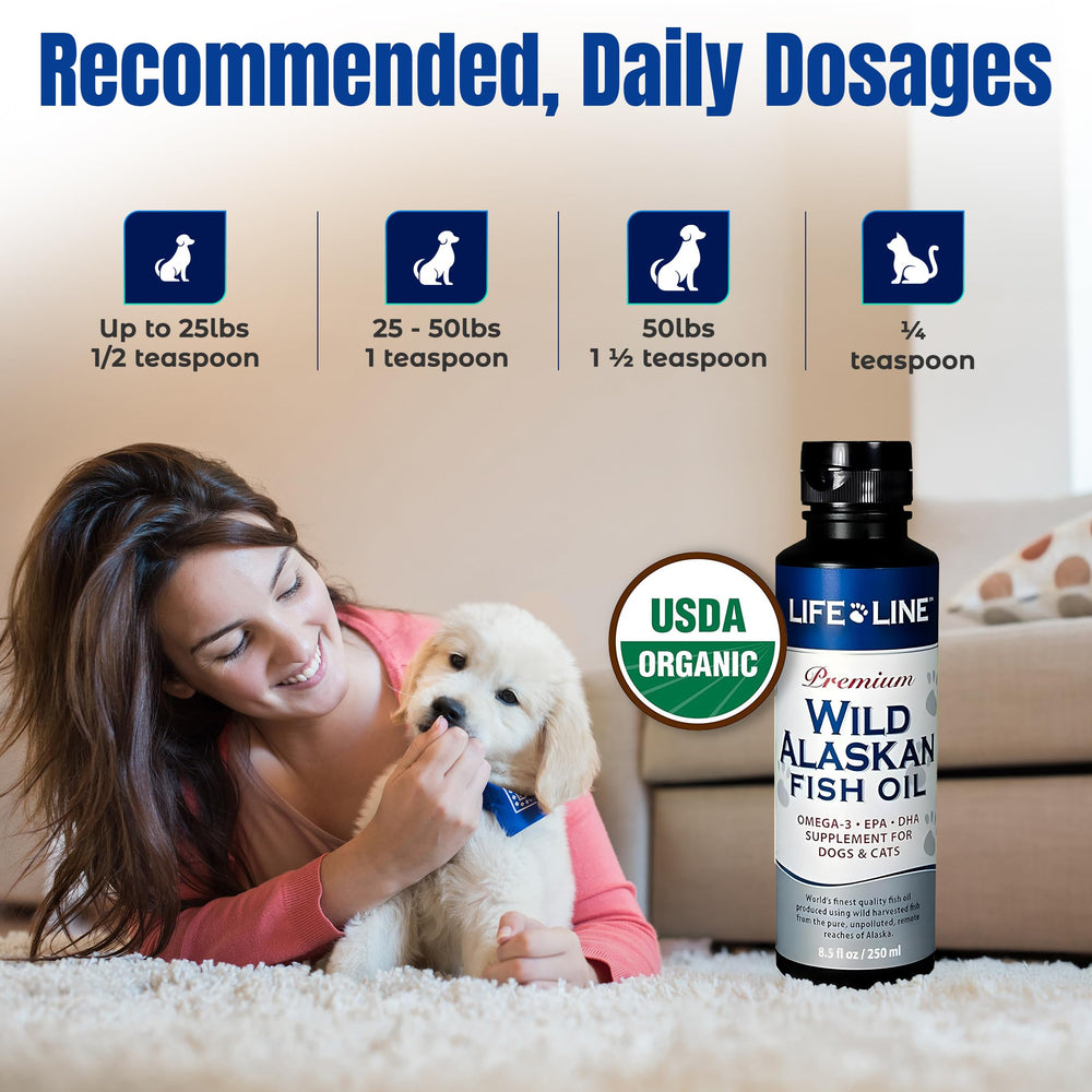 Life Line Pet Nutrition huile poisson sauvage Alaska – riche en EPA et DHA.