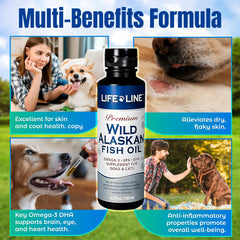 Life Line Pet Nutrition huile poisson sauvage Alaska éclaire le pelage et la peau.