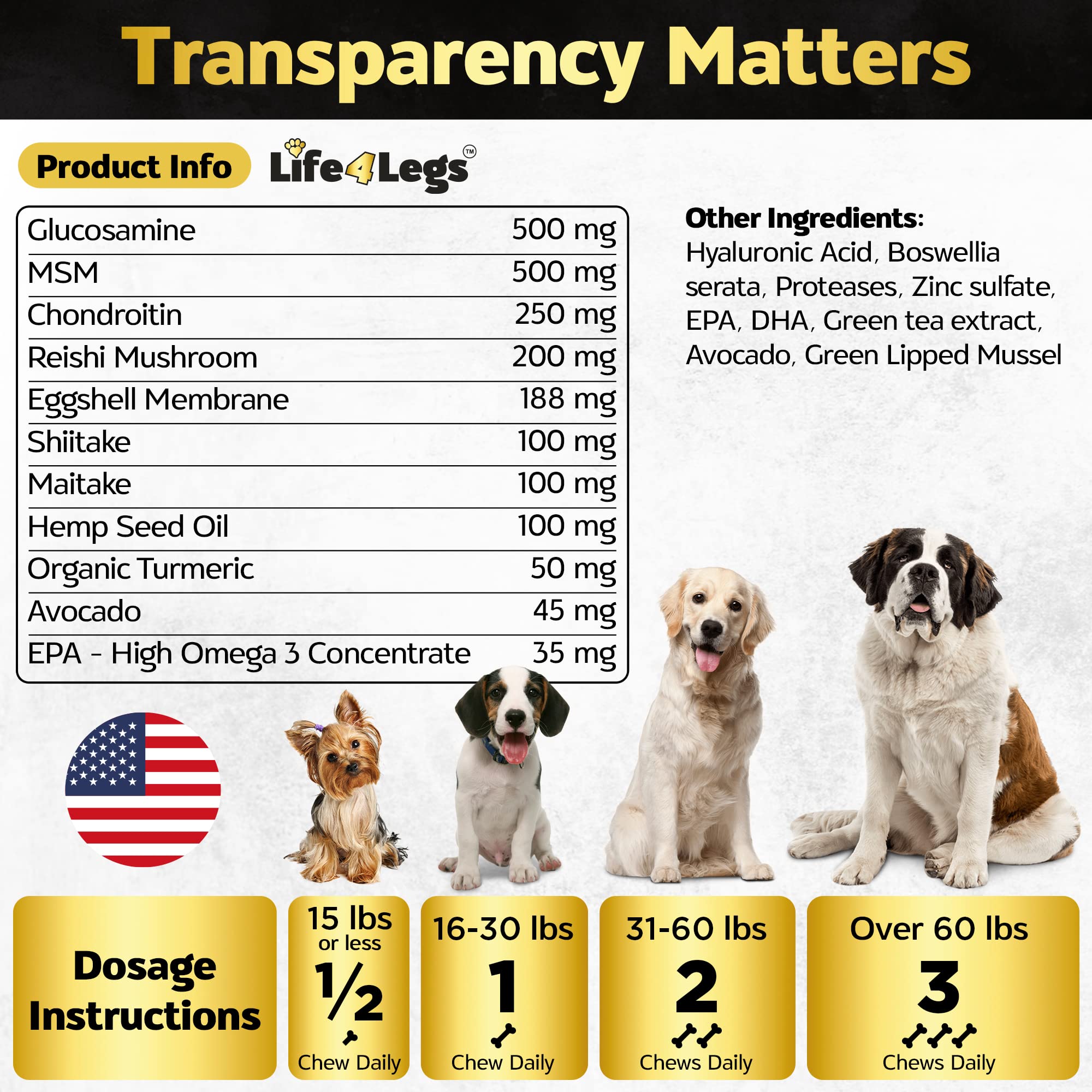 Life4Legs curcuma action anti-inflammatoire pour chiens, formulation naturelle.