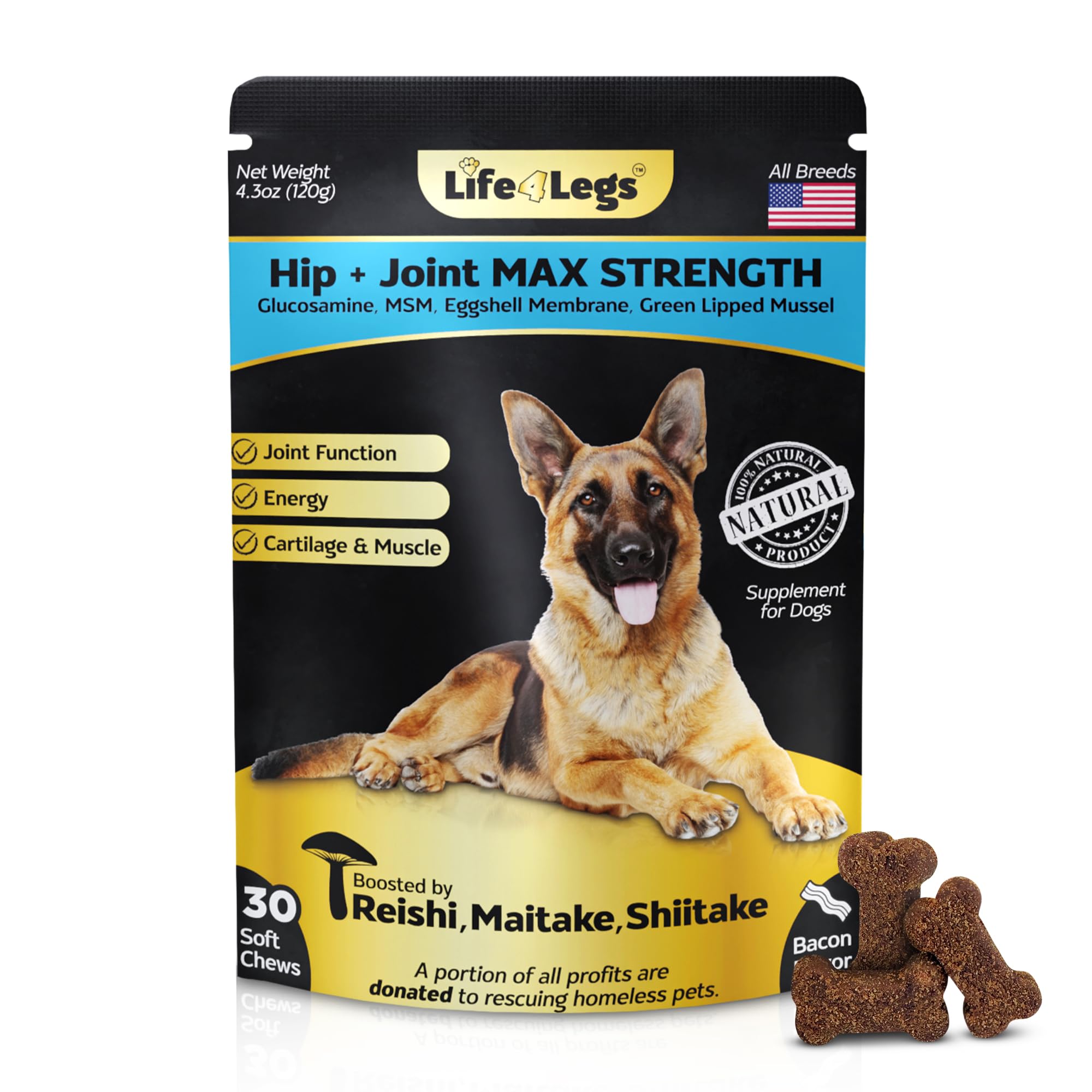 Life4Legs Premium: complément hanches et articulations pour chien, soutien mobilité.
