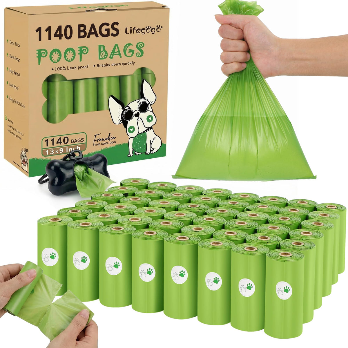 Lifegogo sacs-poubelle-chien avec distributeur en forme d'os, pratique en promenade.