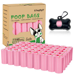 Sacs Lifegogo pour chien, rose, avec distributeur pratique pour balades propres.