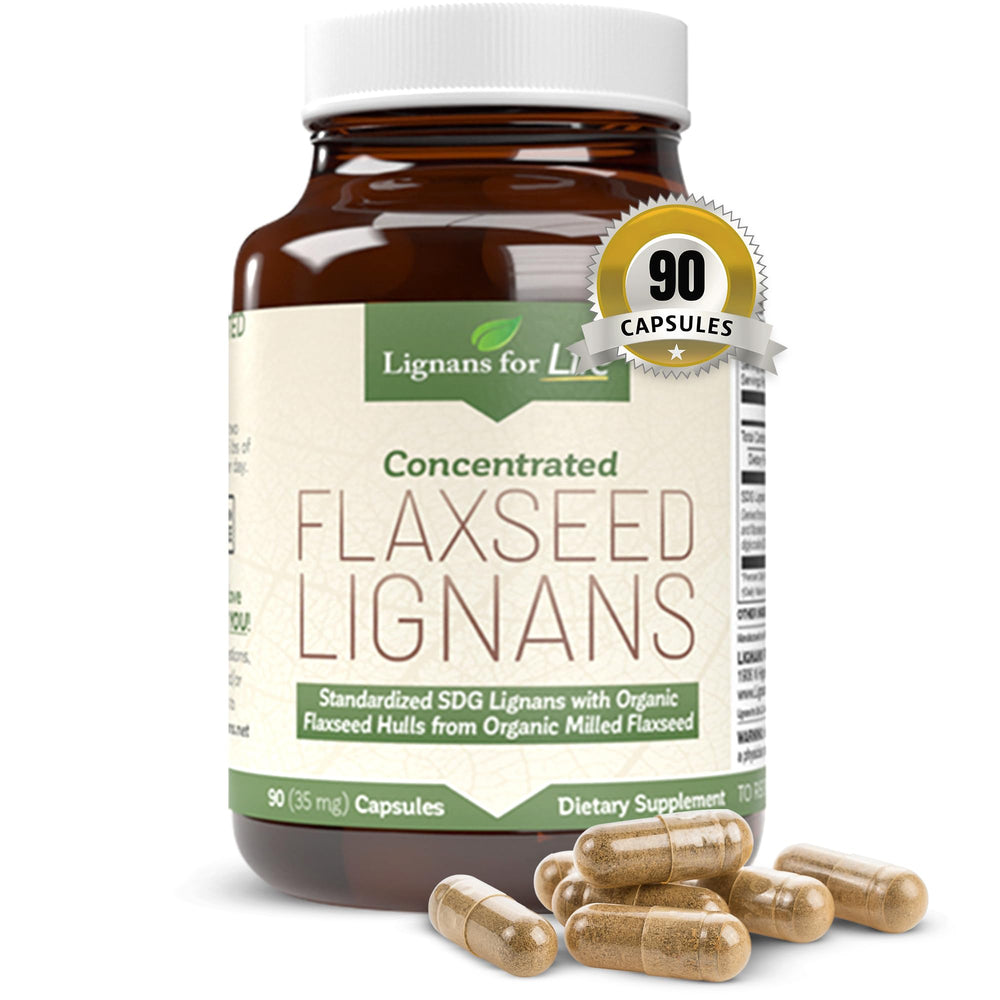 Lignans For Life: boîte gélules lin, pratique pour routine équilibrée et saine.
