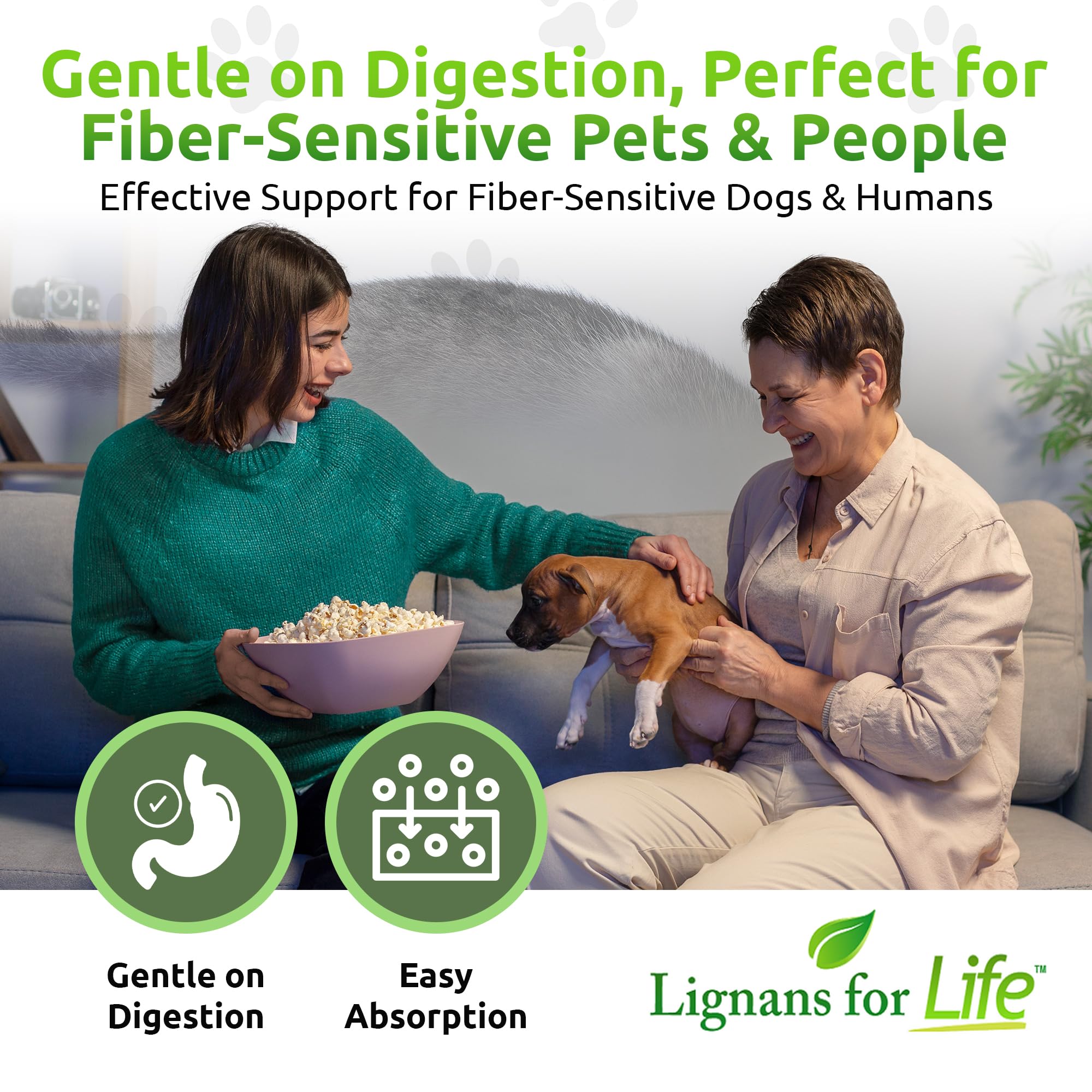 Lignans For Life : capsules favorisant l’équilibre digestif chez les chiens.