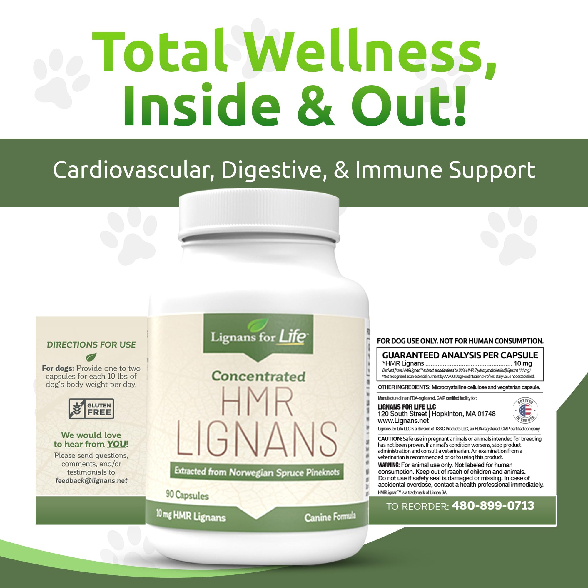 Lignans For Life : capsules 10 mg, soutien digestion et immunité canine.