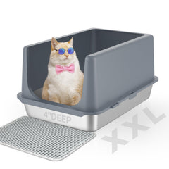 Lihong litiere acier inoxydable avec couvercle XL offre espace pour grands chats