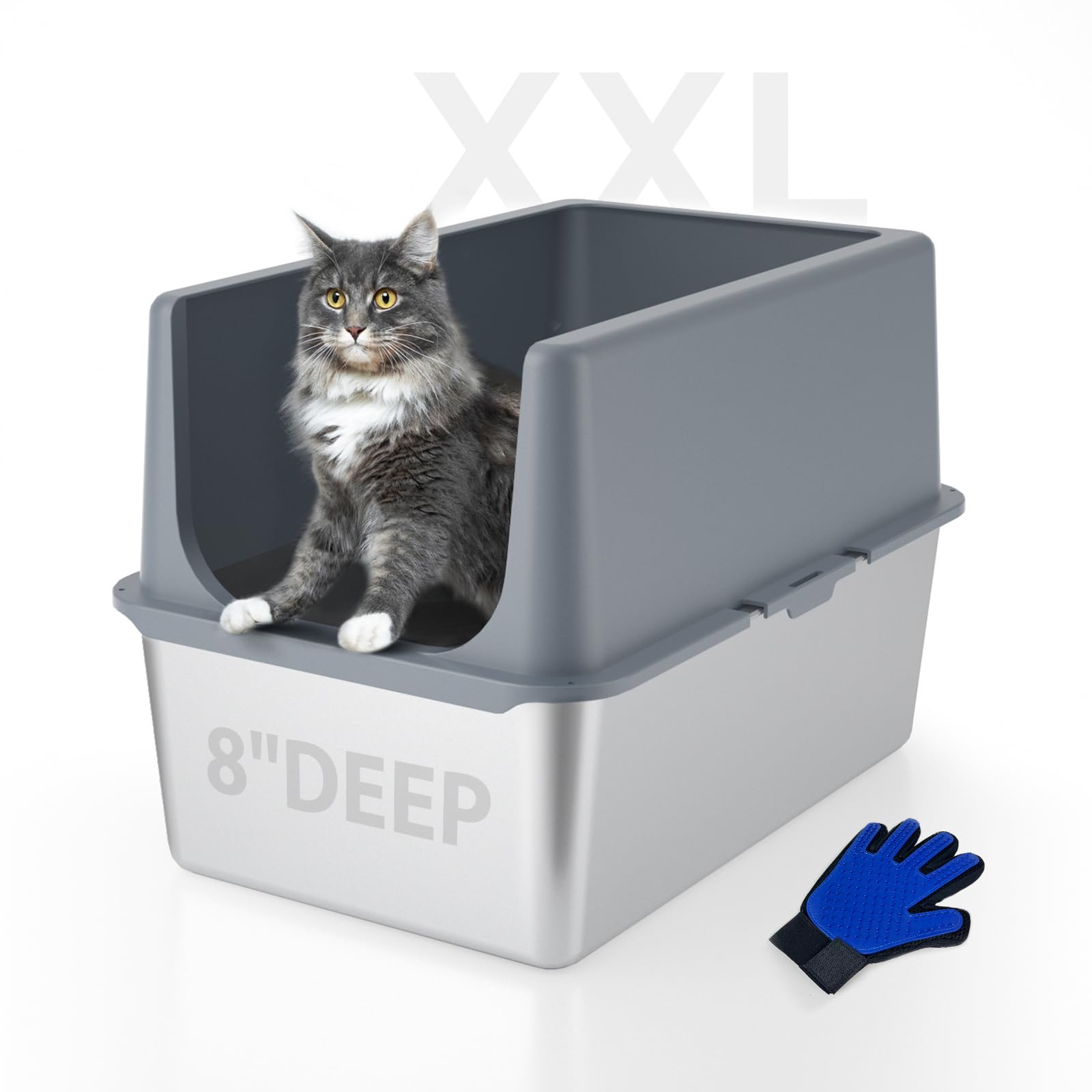 LIHONG bac-litiere-acier-couvercle-xl : espace généreux pour grands chats.