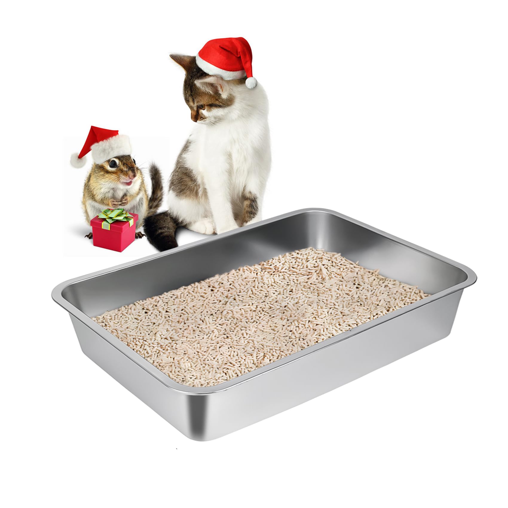 LIHONG litière chat inox rectangulaire, facile à nettoyer et durable pour chats