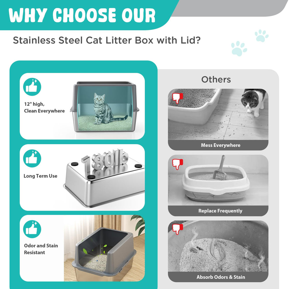 LIHOOOOM litière acier inoxydable adaptée aux chats de tailles variées