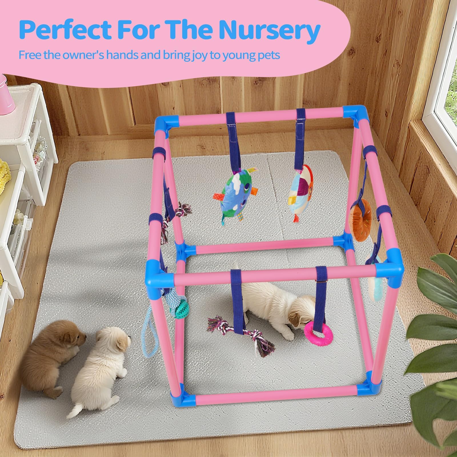 Sangle élastique ajustable pour adapter la hauteur des jouets.