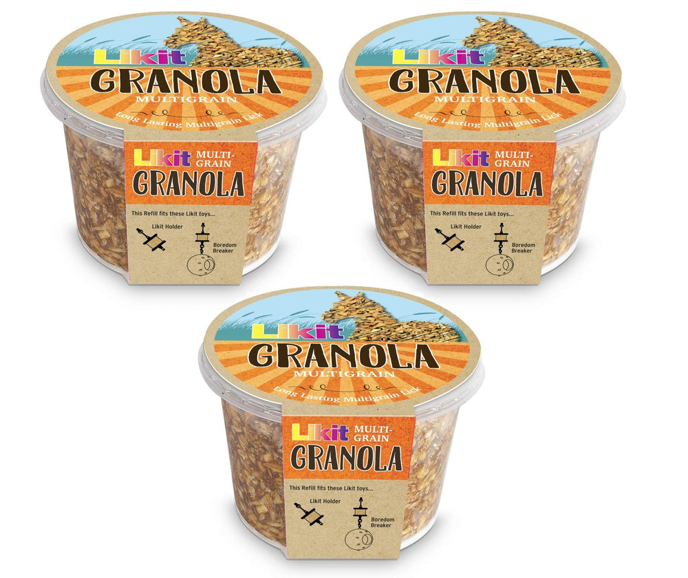 Likit Granola dans l’emballage triple prêt à l’emploi pour stimuler l’activité équine.