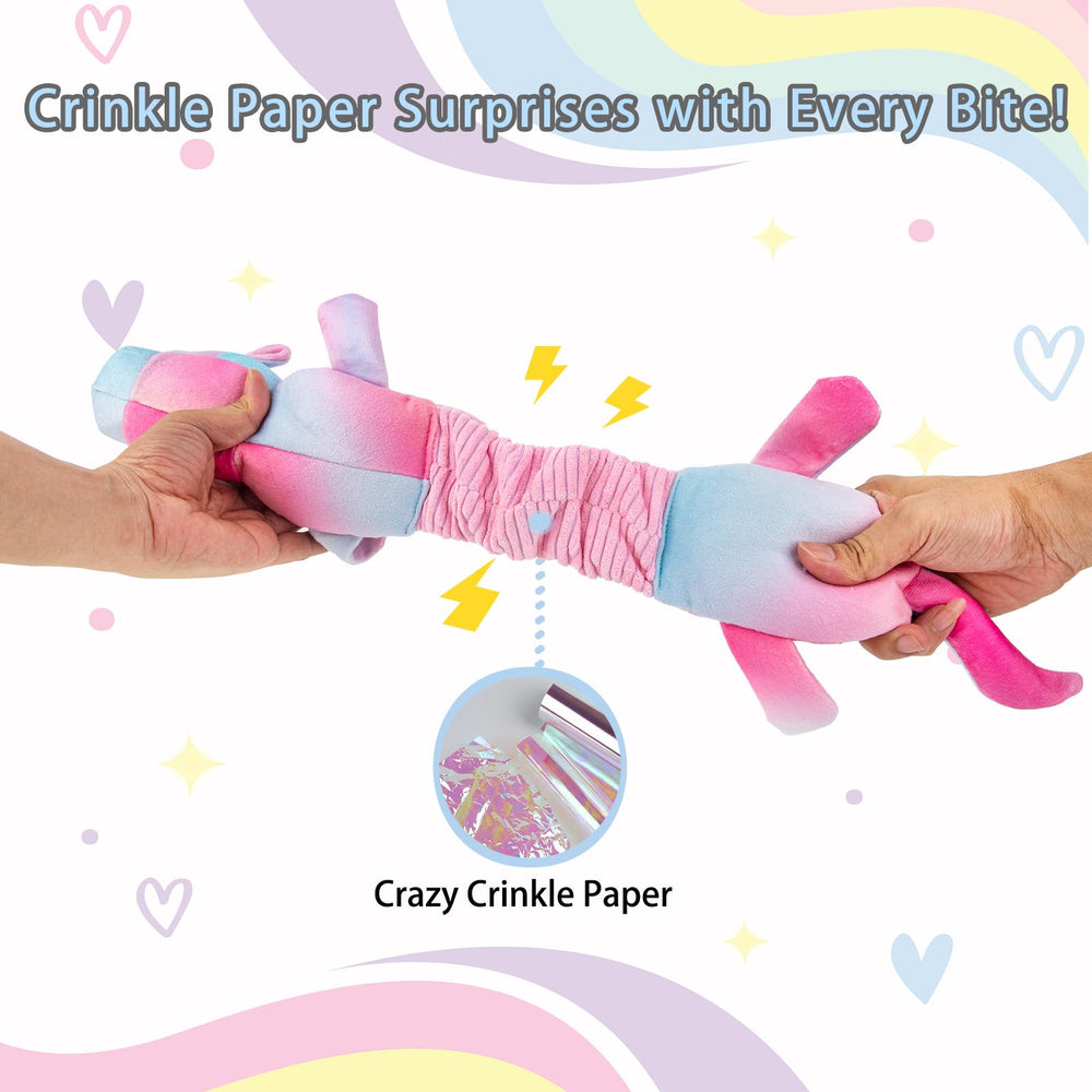 Jouet licorne lilfrd avec crissement de papier, expérience sensorielle.