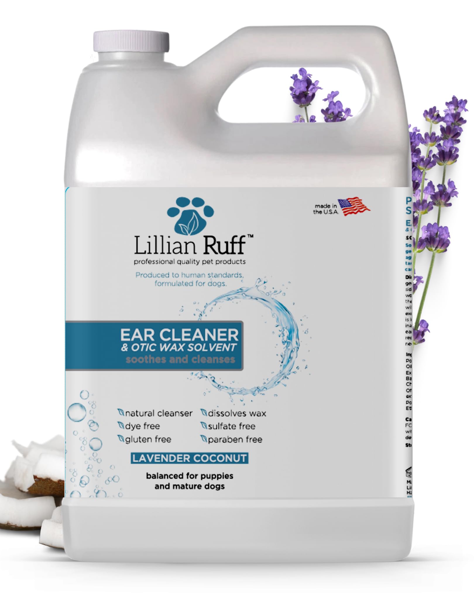 Lillian Ruff nettoyant oreilles en bouteille prêt à l’emploi pour chiens sensibles.