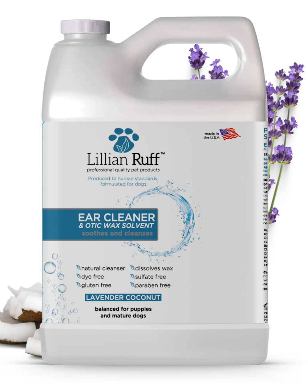 Lillian Ruff nettoyant oreilles en bouteille prêt à l’emploi pour chiens sensibles.