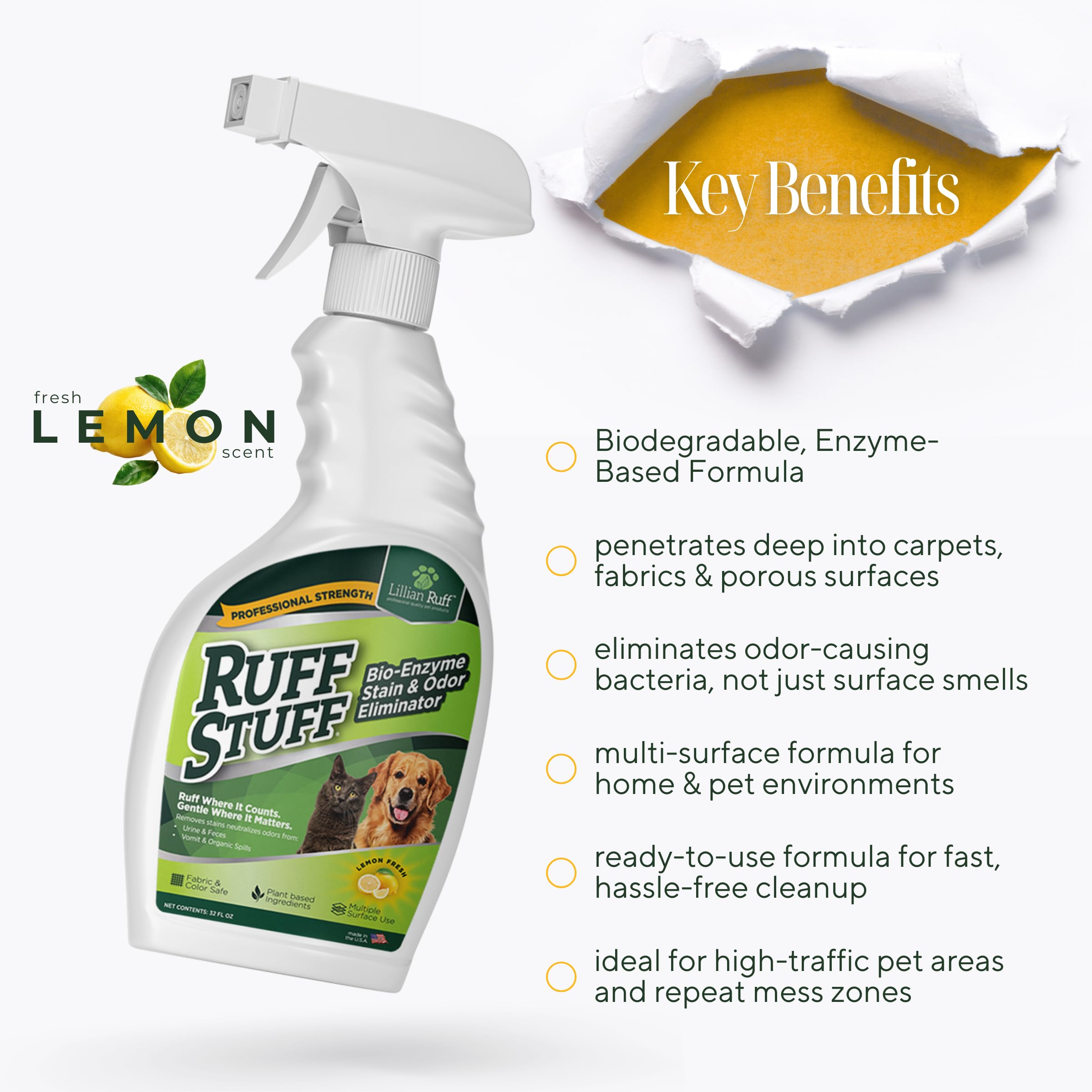 Ruff Stuff nettoie profondément tissus et literie pour une fraîcheur durable.