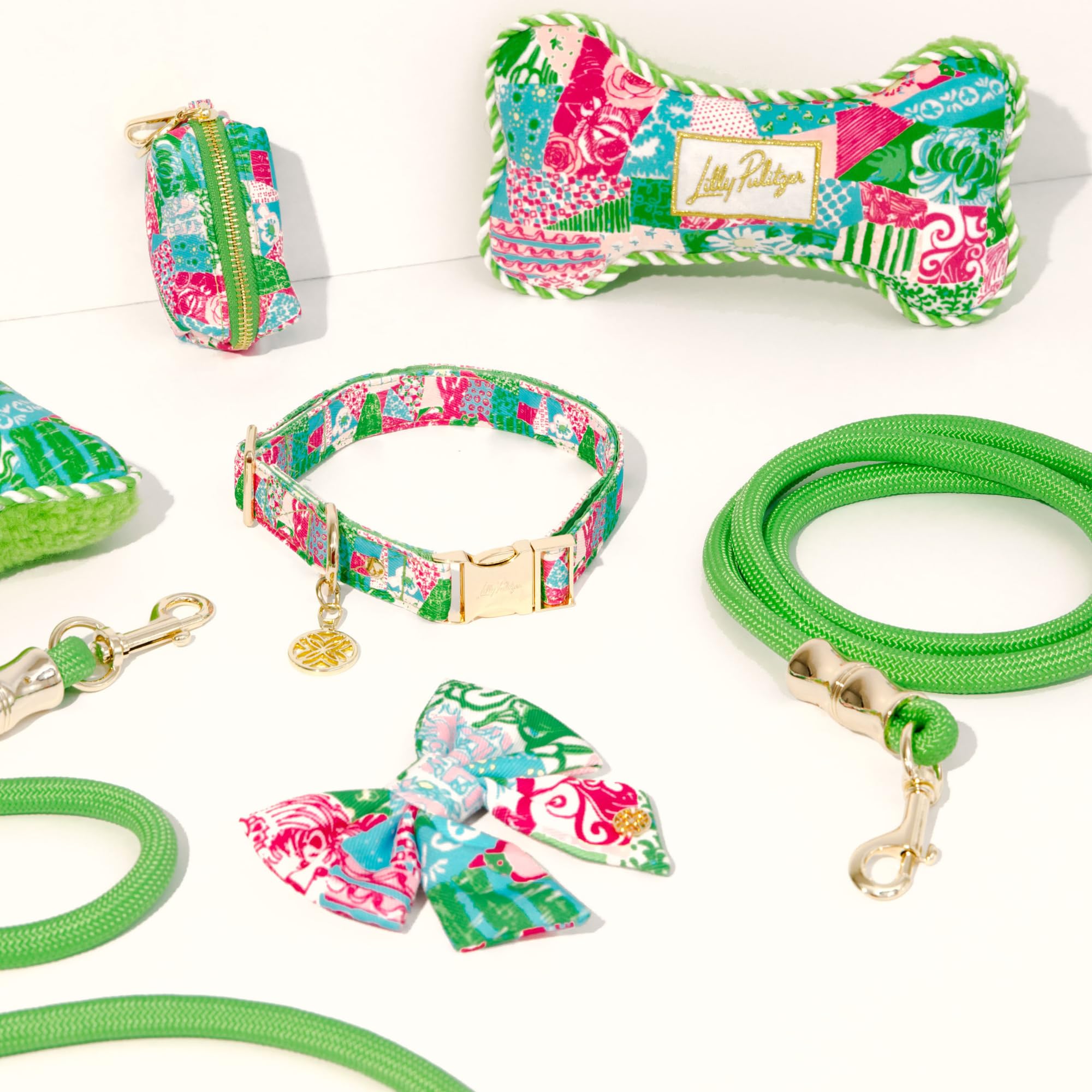 Lilly Pulitzer longe pour chien avec pompon imprimé Crazy Quilt Home, touche colorée