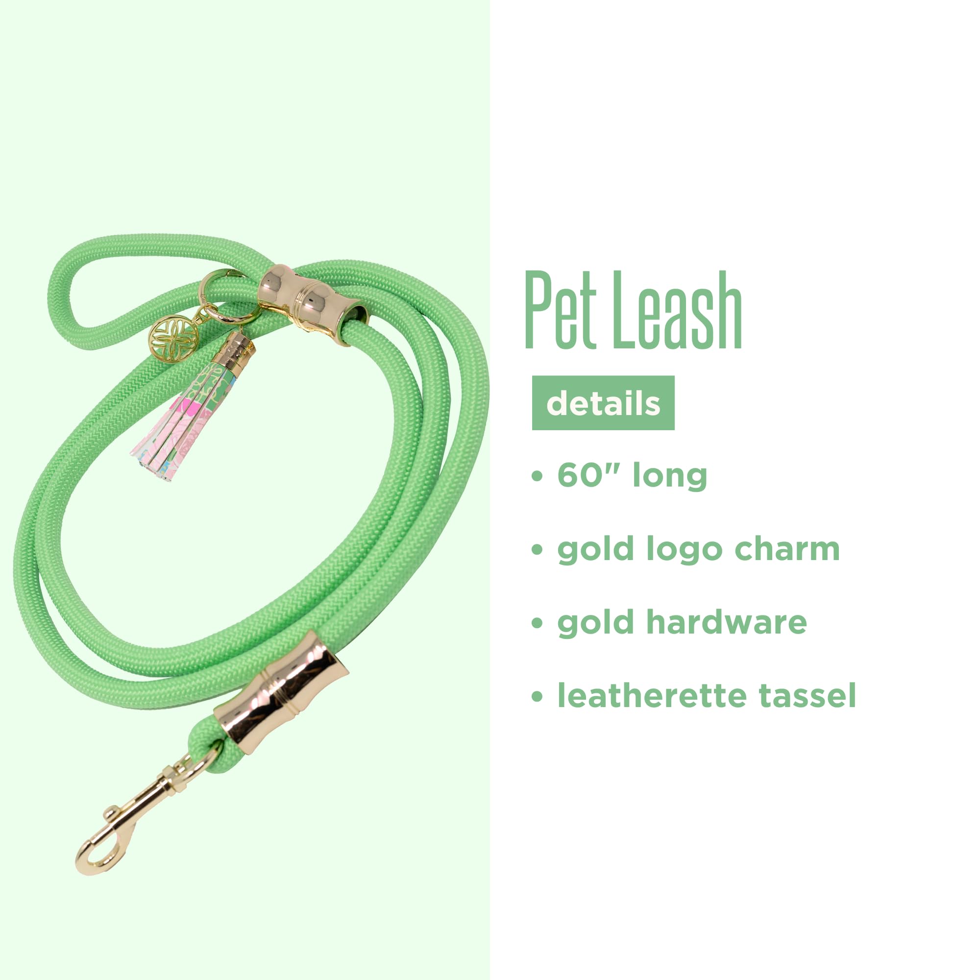 Lilly Pulitzer longe pour chien avec quincaillerie dorée et breloque logo, élégante et durable