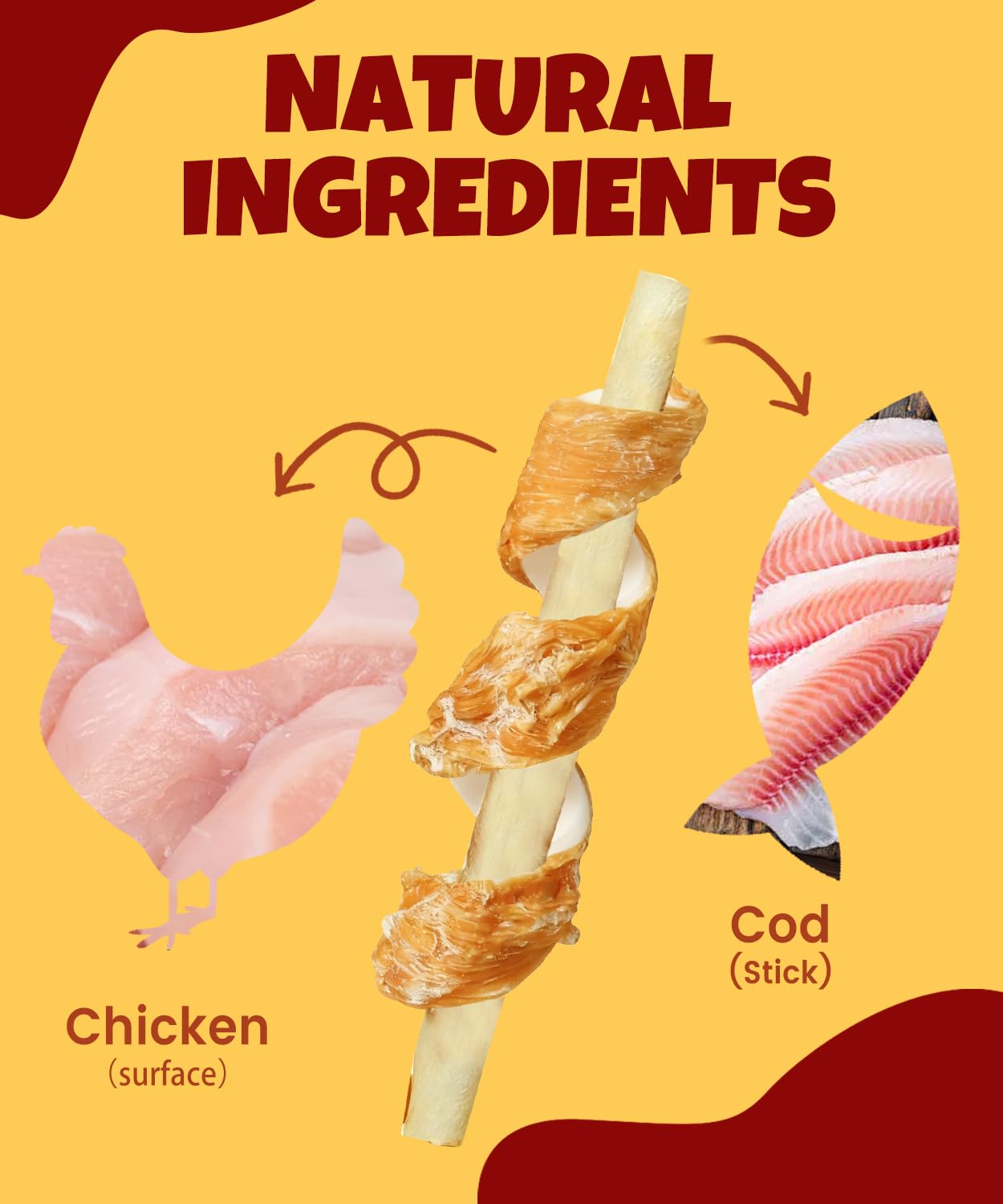 Bâtonnet poulet-cod enroulé – démonstration de mâchage prolongé.