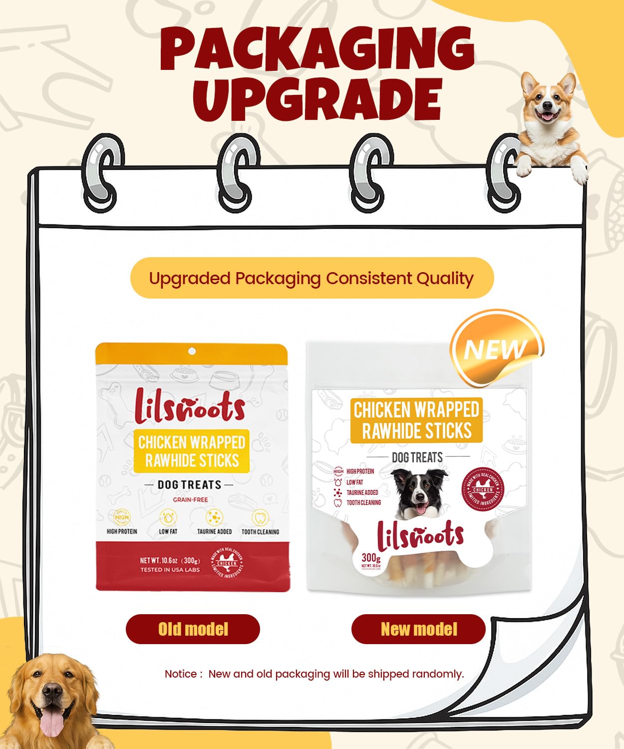 LILSNOOTS bâtonnets poulet-wrap rawhide, récompense durable et soutien dentaire potentiel.