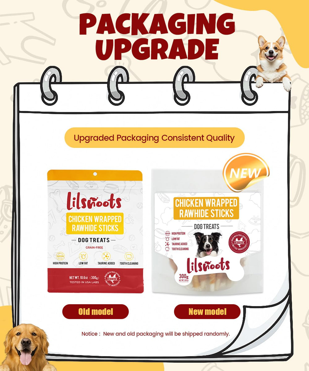 LILSNOOTS bâtonnets poulet-wrap rawhide, récompense durable et soutien dentaire potentiel.