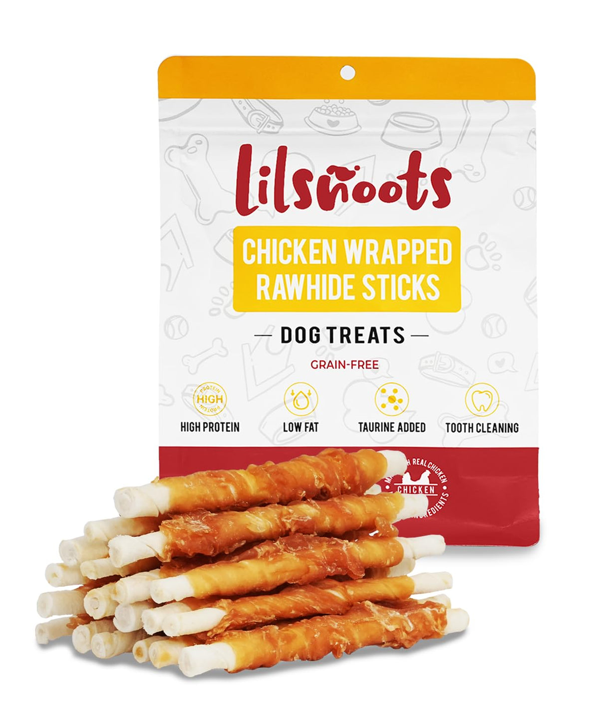 LILSNOOTS bâtonnets wrap poulet rawhide, idéal pour entraînement et récompense durable.