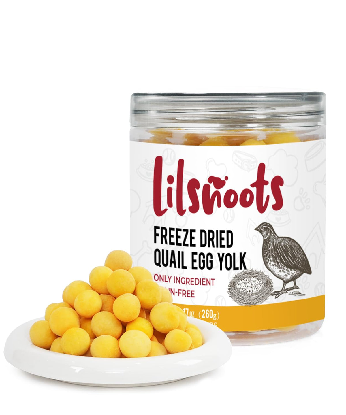 LILSNOOTS jaune-doeuf-de-caille lyophilise emballage hermetique pratique pour emporter.
