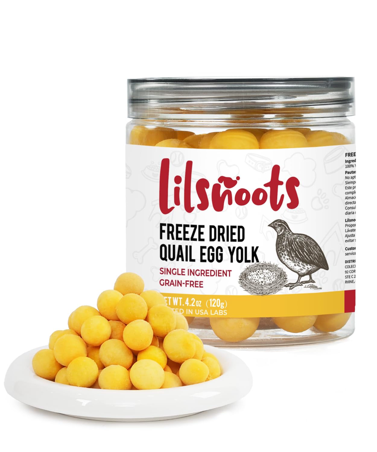 LILSNOOTS jaune oeuf de caille seche dans un bocal portable.