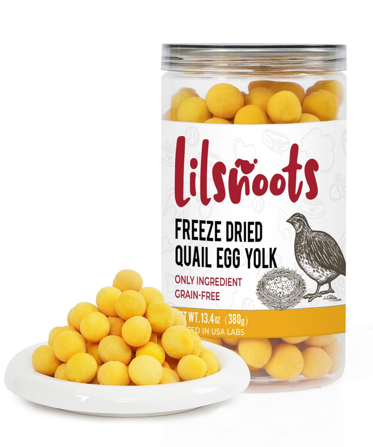 LILSNOOTS œuf perdrix lyophilisé dans un bocal hermétique, fraîcheur assurée.