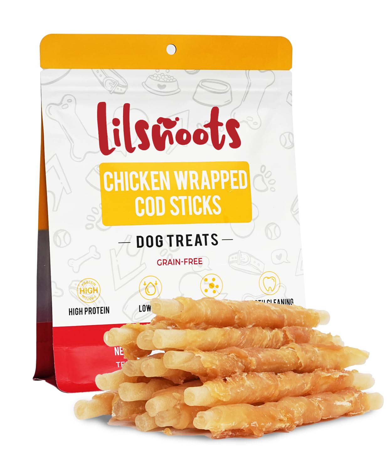 Friandise LILSNOOTS poulet enveloppant cod – récompense savoureuse pour l'entraînement.