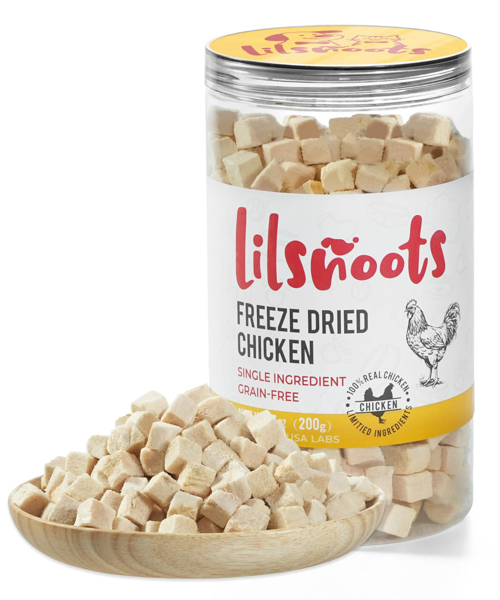 LILSNOOTS poulet lyophilisé, emballage scellé pour fraîcheur et simplicité.