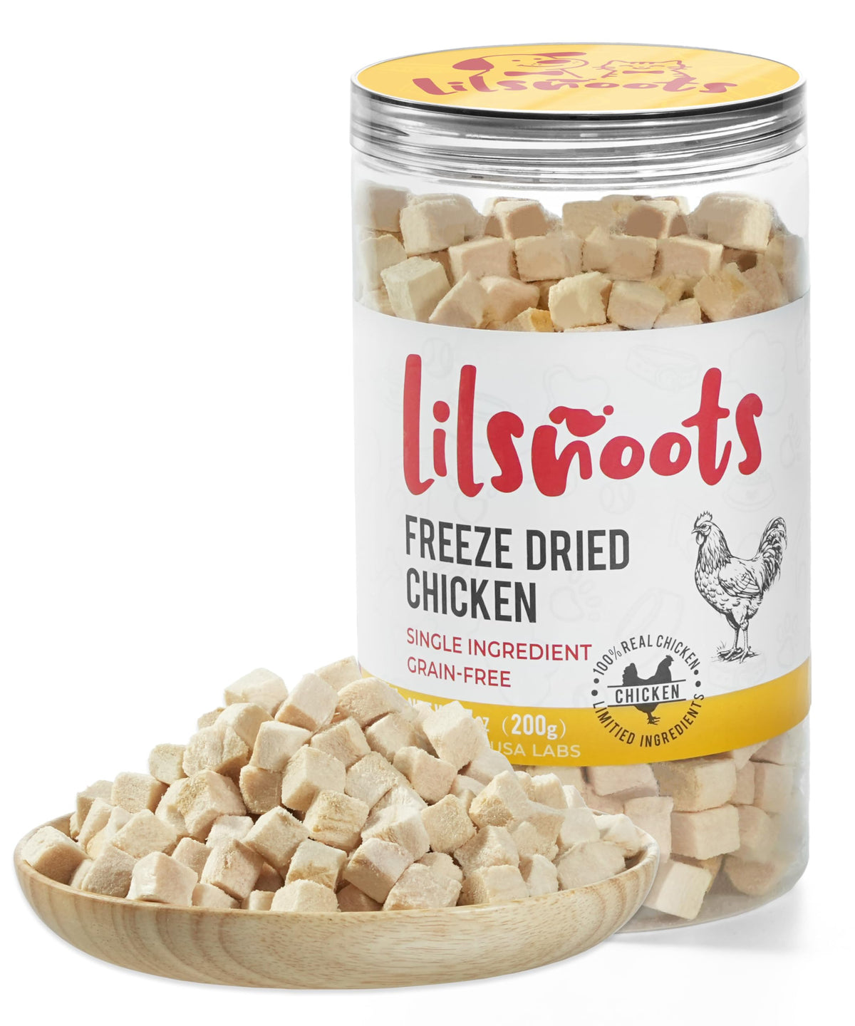 LILSNOOTS poulet lyophilisé, emballage scellé pour fraîcheur et simplicité.