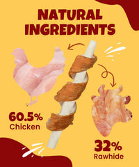 Friandise poulet-wrap rawhide taurine, récompense longue durée et plaisir.