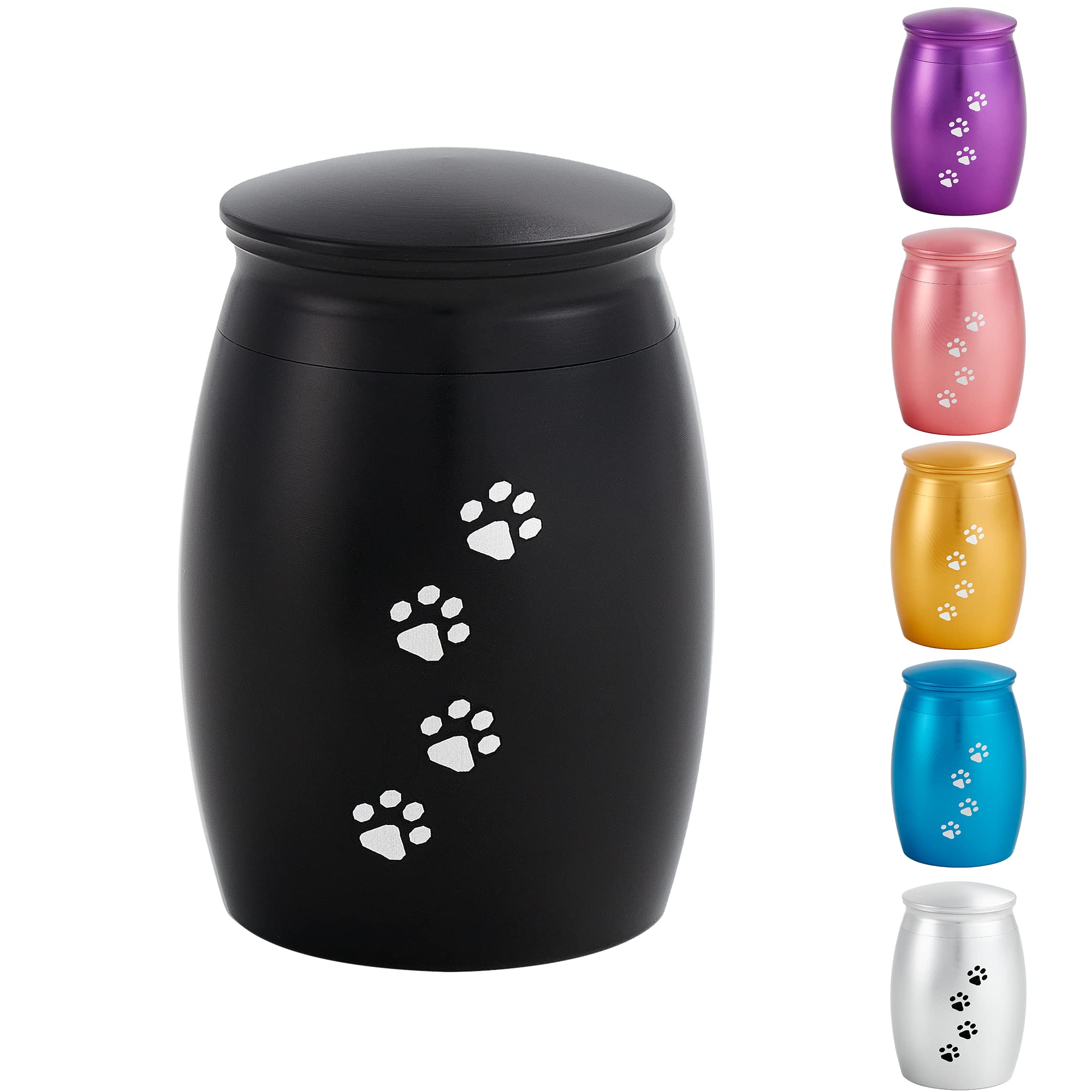Urne Lines Arte mini noire avec empreinte de patte, souvenir précieux.