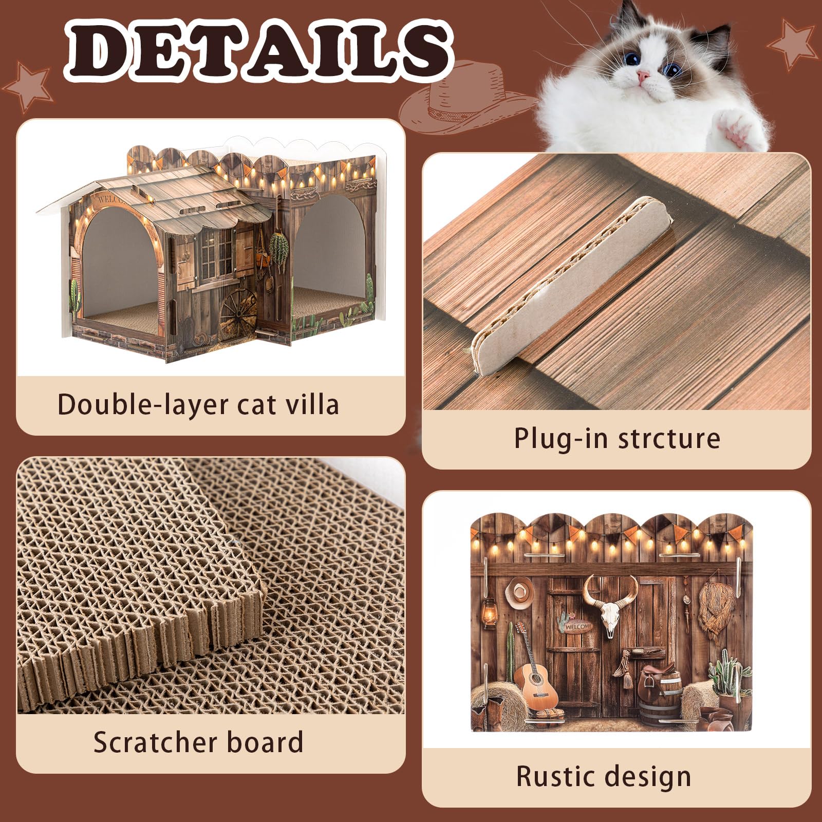 Lineshading: cabane à thème ouest pour chat, design charmant.