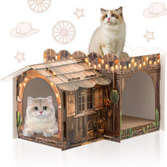 Lineshading, maison chat carton deux étages pour jeux et repos.