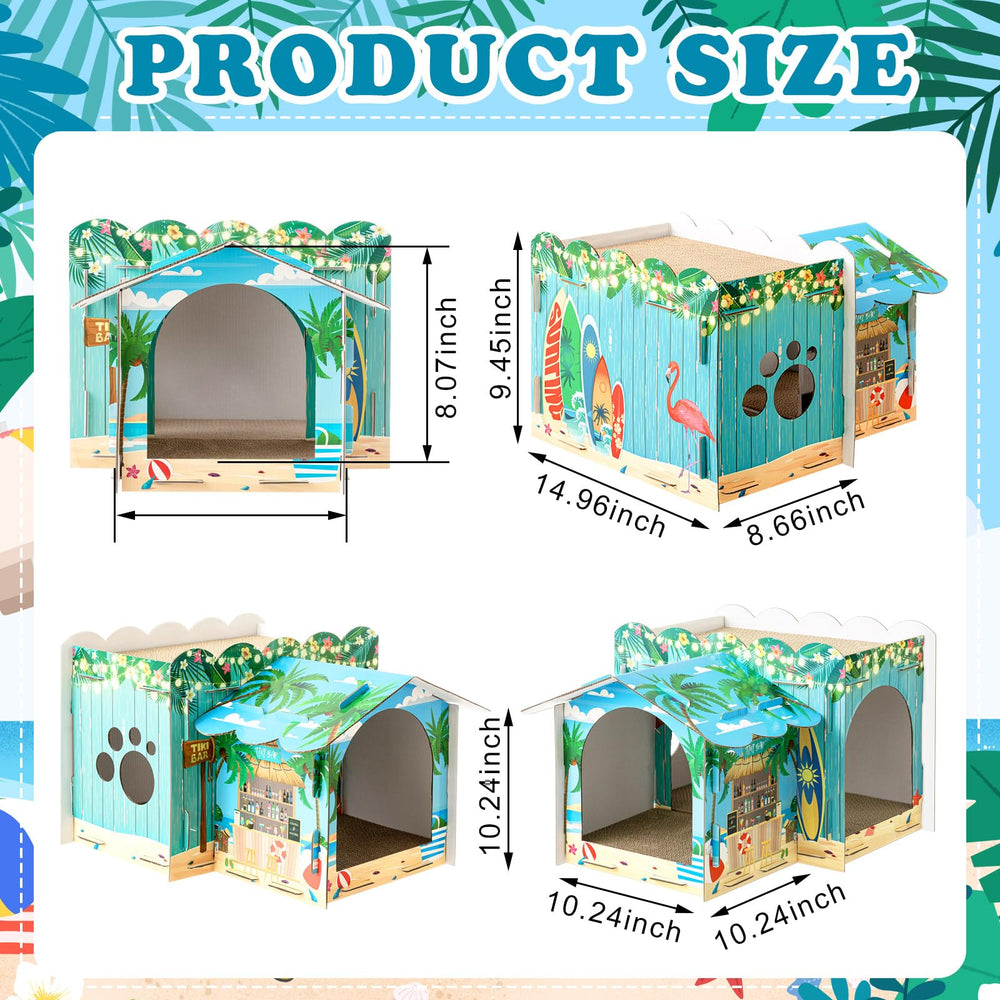 Lineshading – villa chat carton doubles étages Hawaii, design plage pour chats.