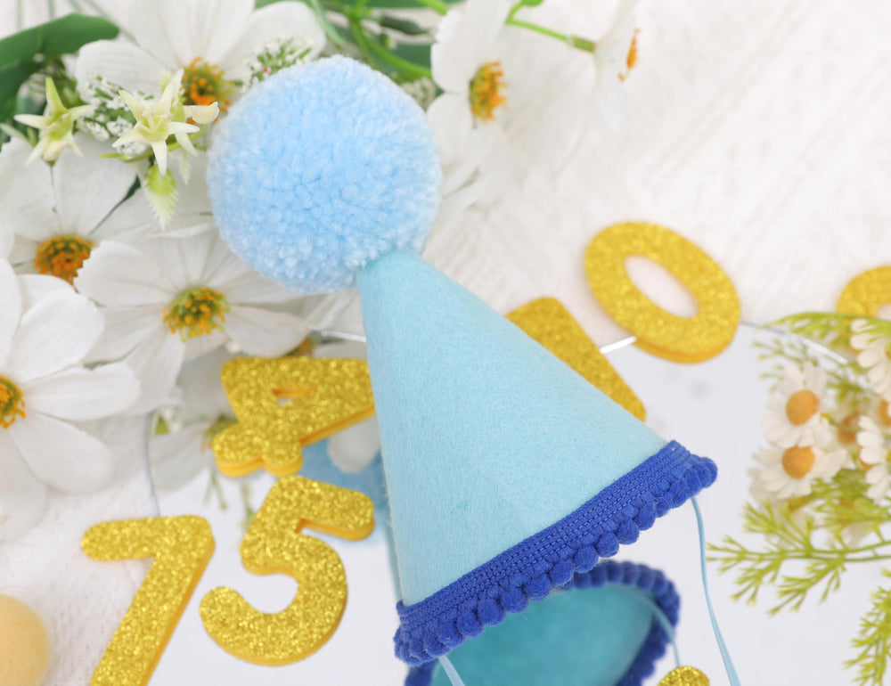 LINGANA chapeau anniversaire animaux bleu – emplacement chiffres pour personnalisation rapide.
