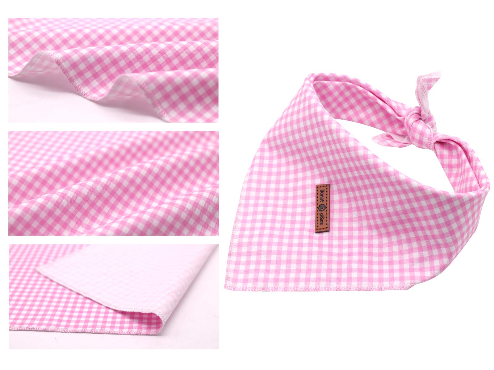 Texture coton doux Bandana Lionet Paws rose motif carreaux, confort quotidien.