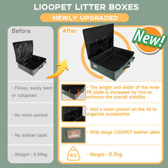 Boîte litière portable LIOOPET pliable et compacte pour rangement.