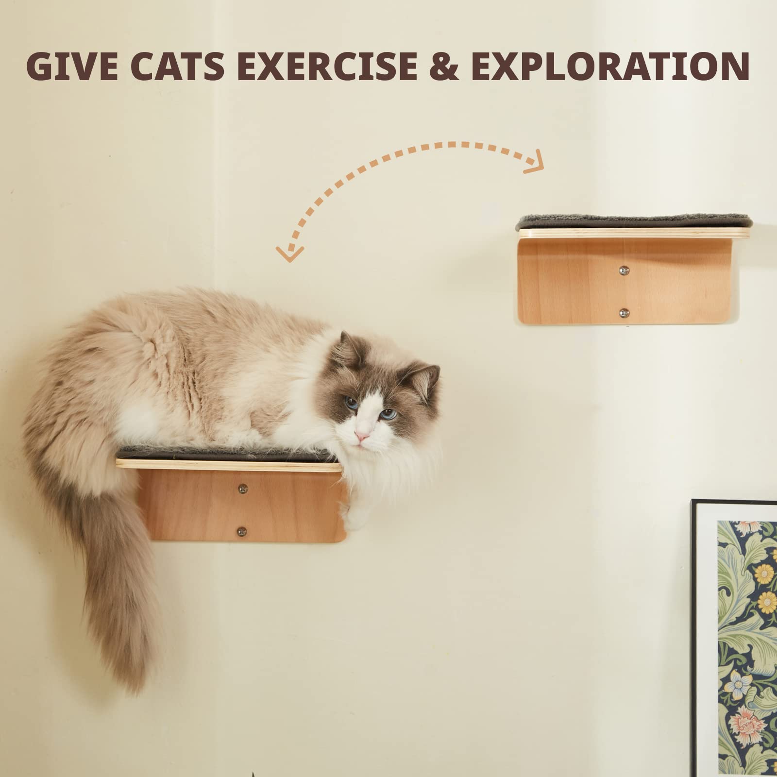 LIORCE perchoir mural pour chat avec tapis griffage, surface stable.