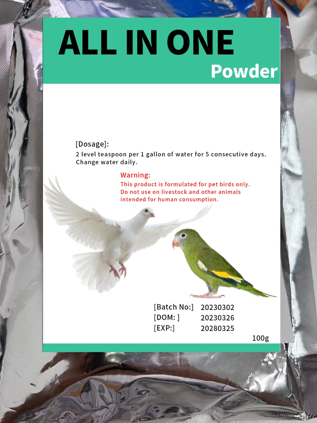 Poudre Liovsiso polyvalente pour pigeons, améliore le bien-être général des oiseaux.